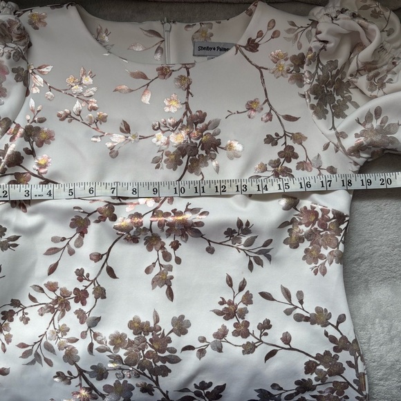 Shelby & Palmer Sheath Dress Women's Size 10 Ruched Sleeve Floral Ivory Stretch - Picture 8 of 16